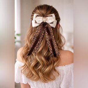 Hand crafted Coquette Leopard Print and Cream Hair Bow